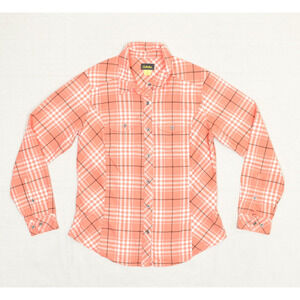 Cabela's Women's Button Up Blouse Top Plaid Long Sleeve Cotton Orange Size S